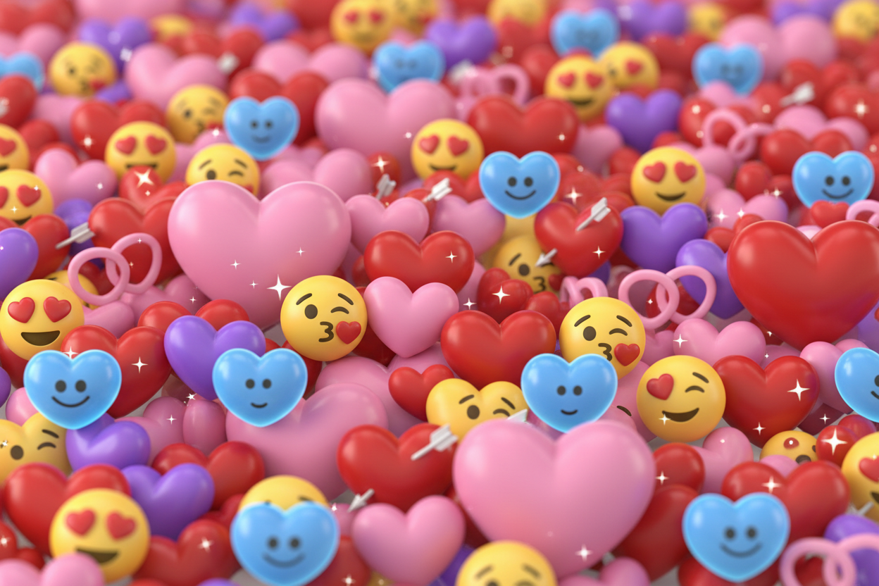 sin ninguna letra y que la imagen cubra la totalidad hasta los bordes con los corazones y emojis enamorados